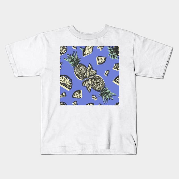 Yellow pineapple on violet Kids T-Shirt by carrot4all